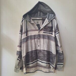 LITTLE BIPSY Mens Hooded Grey Striped Flannel Jacket